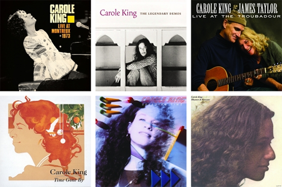 Grid of six Carole King albums from over the years