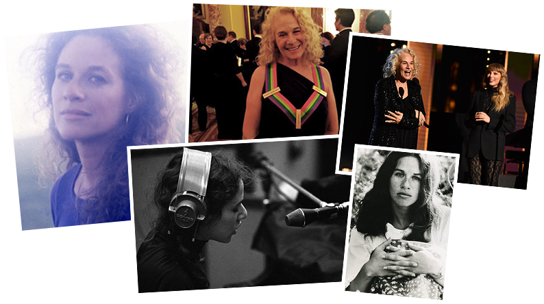 Collage of photos of Carole King through the years