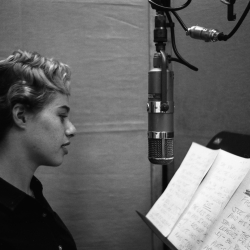 Carole in the vocal booth with the lyrics to "Short Mort" on the music stand.  Photos Courtesy of Sony Music Entertainment Archive